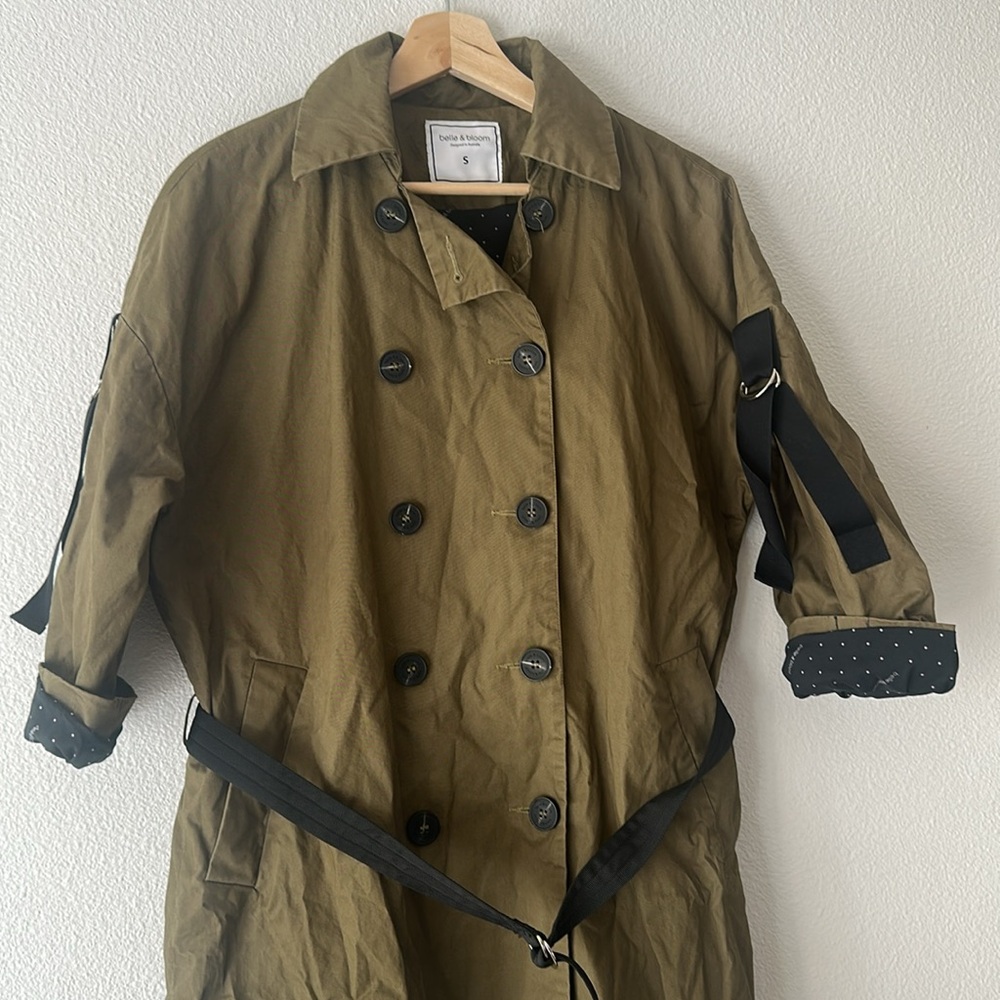 Host Pick belle & bloom Olive Green Trench Coat with Black Accents NWOT - Picture 2 of 5